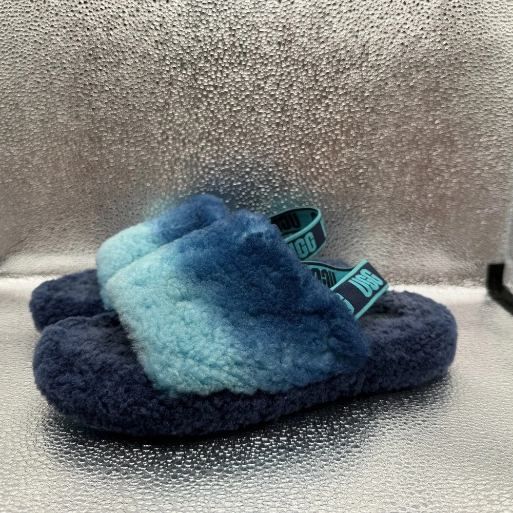 Size 6 UGG Fluff Yeah Slide Gradient Blue Kids Slingback Fuzzy Slipper 1120772K